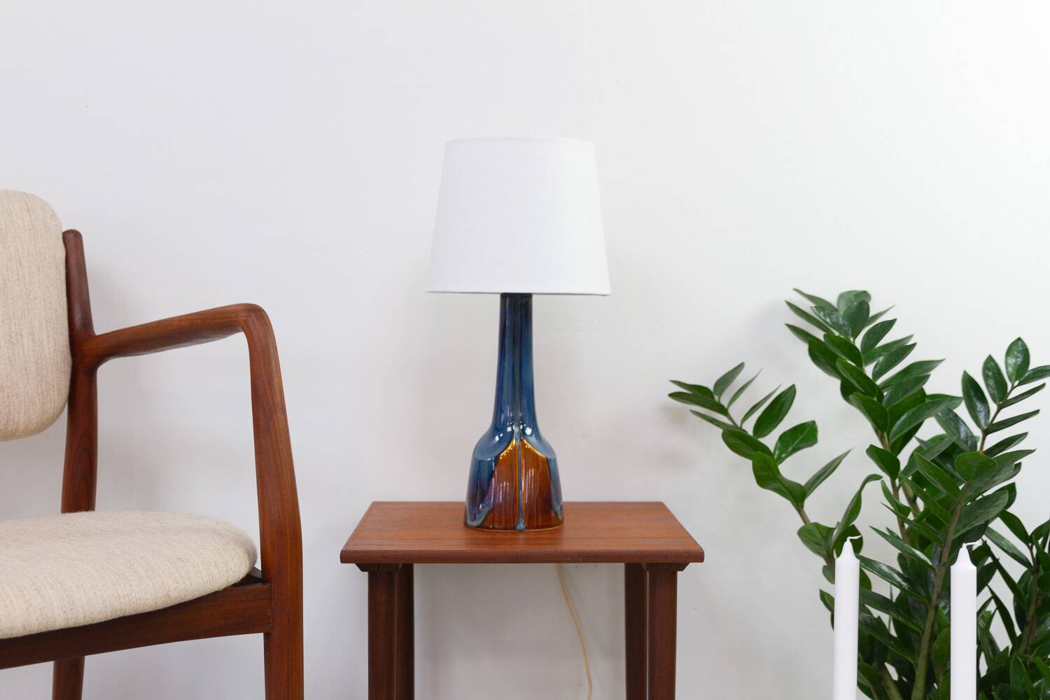 Danish Modern Blue and Brown Ceramic Table Lamp by E. Johansen for Søholm, 1960s