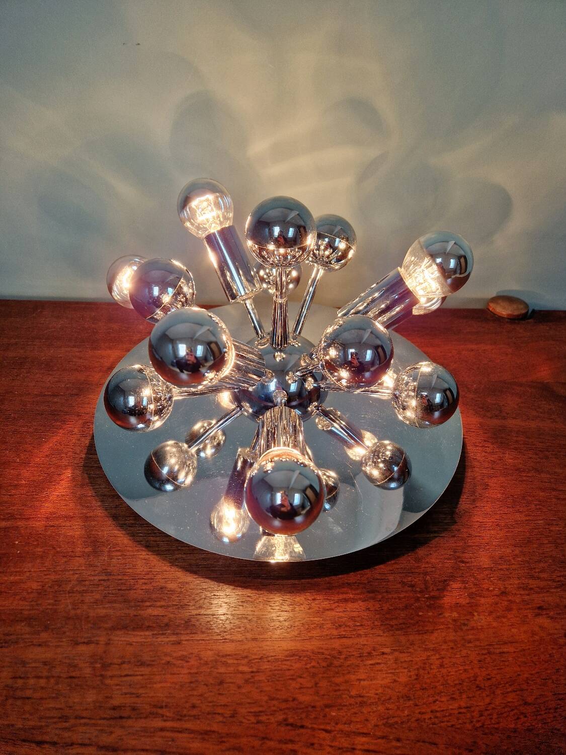 Sputnik ceiling light in chrome metal, Space Age style, 70s