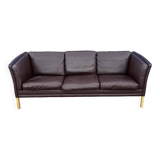 Danish three seater brown leather sofa 1970s