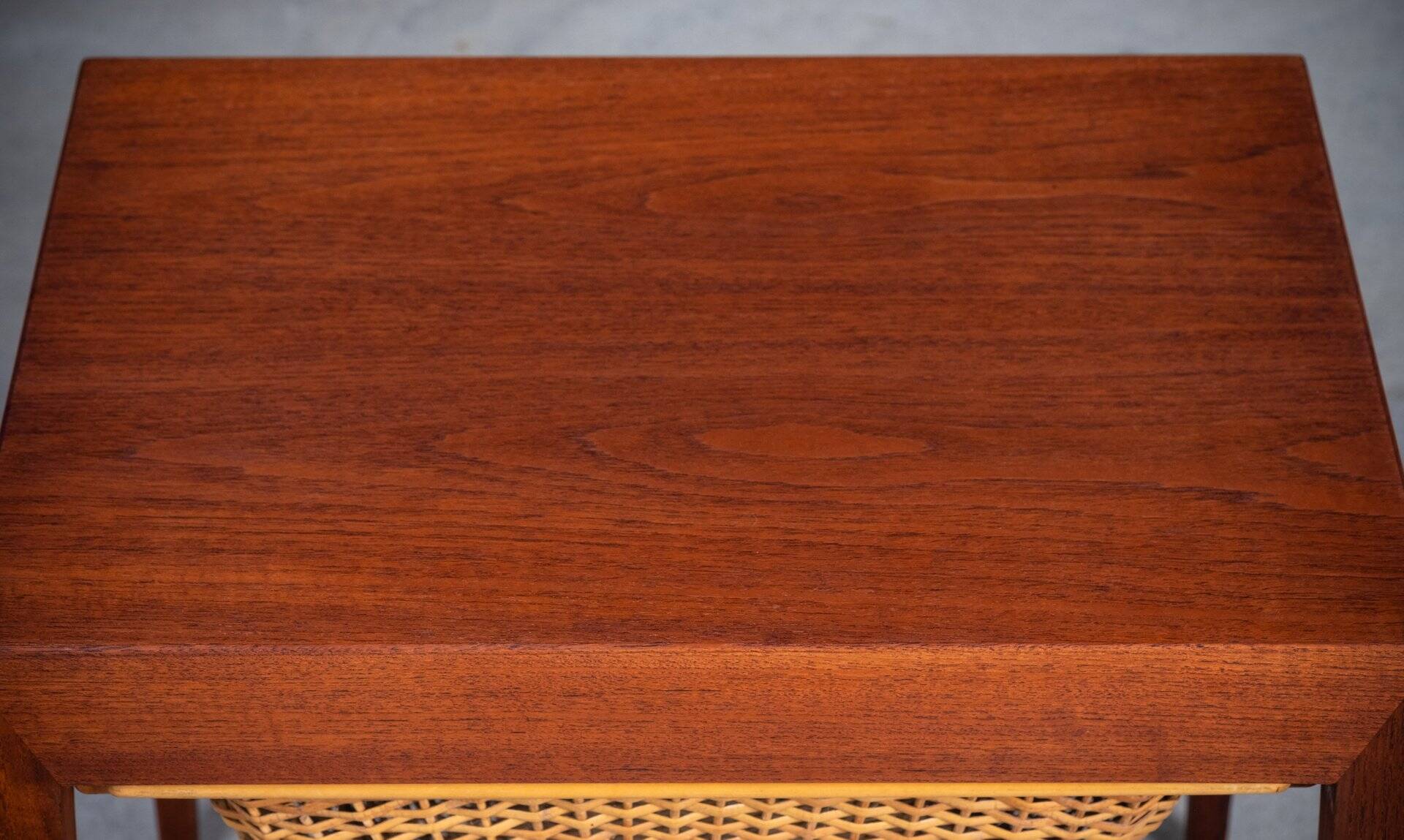 Mid-Century Teak Nightstand or Sewing Table by Severin Hansen for Haslev Møbelsnedkeri, Denmark, 1950s