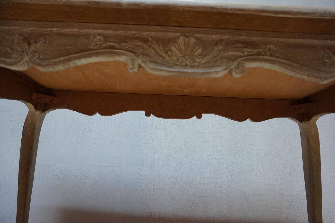 Vintage Oak &  Mosaic Coffee Table with Brids, Louis XV style 1970s