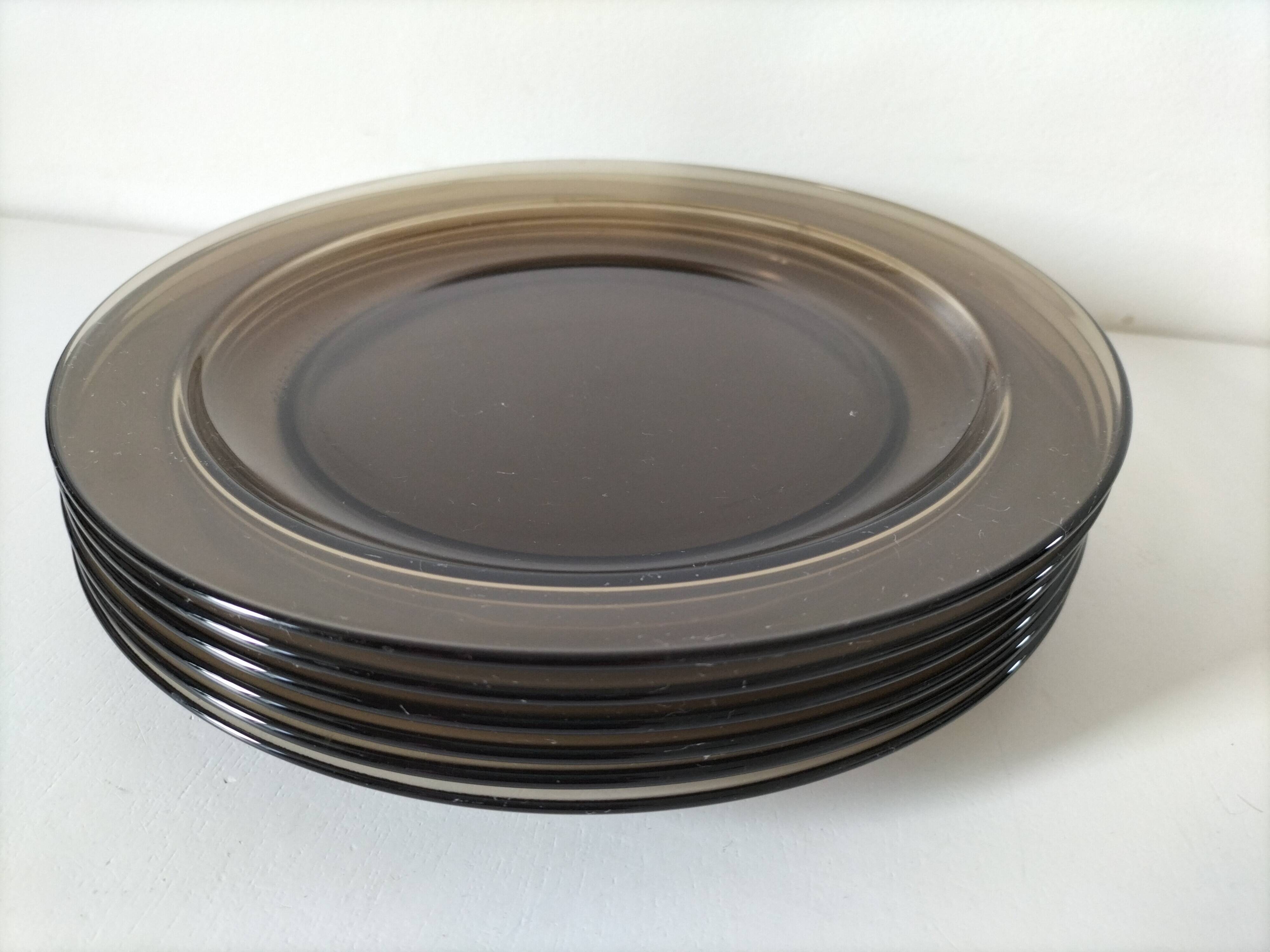 6 flat plates Arcoroc in smoked glass Smoke Brown