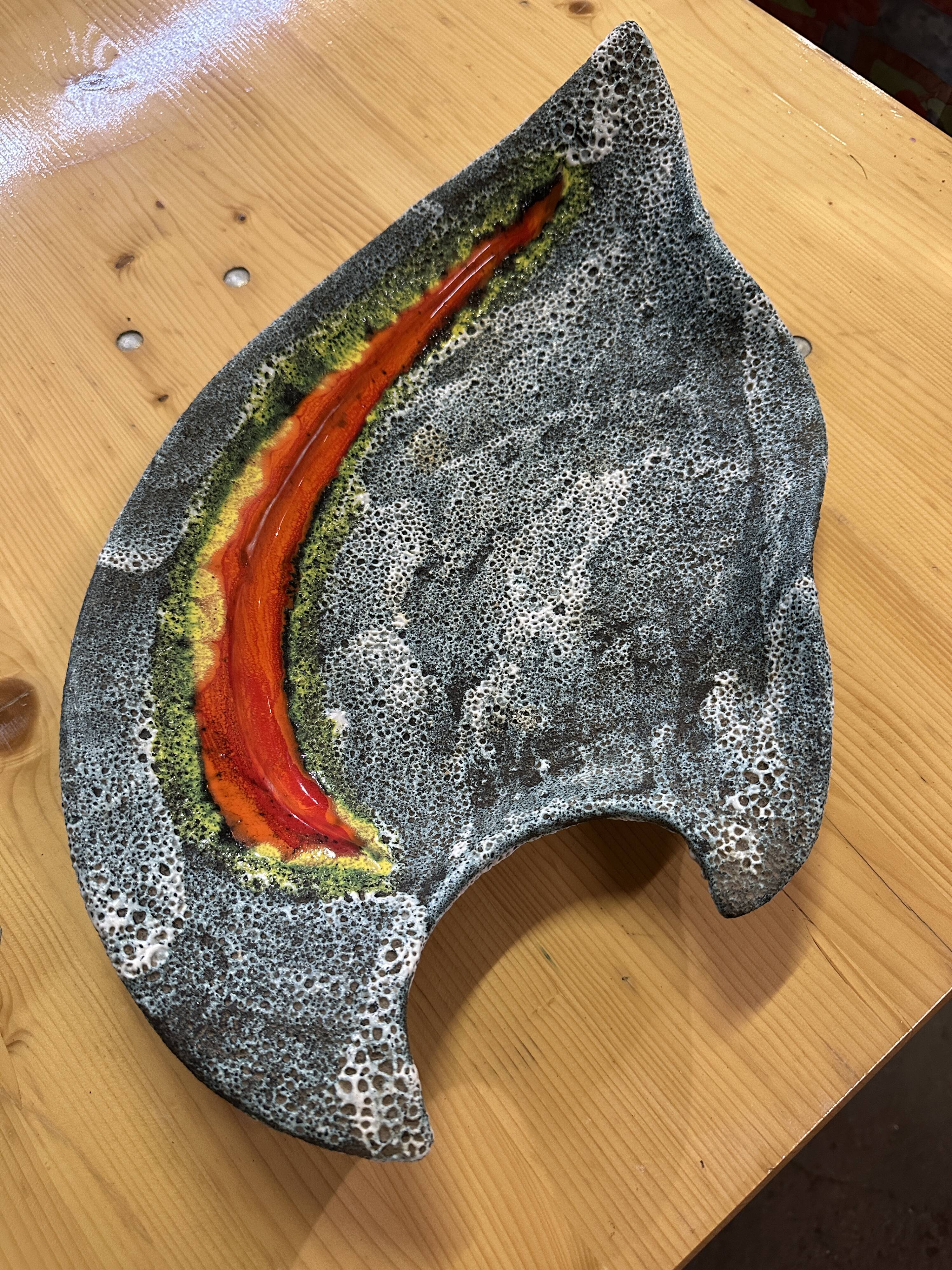 Vintage ceramic coupe plate "fat lava" from the Vallauris workshop, 1960s-70s.