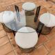 Vintage 1970s rope & rattan coffee table and 4 stools