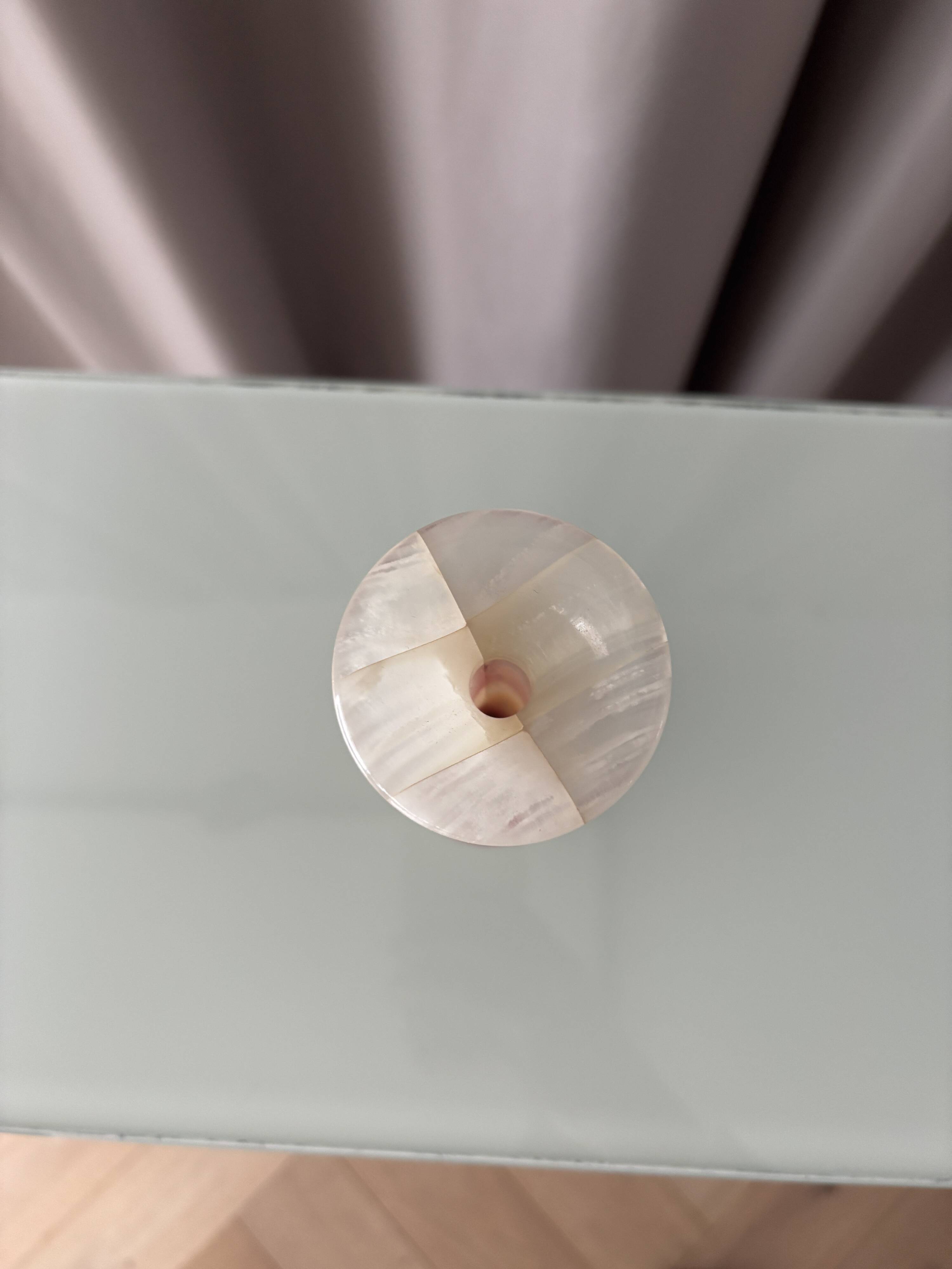 Vintage Patchwork Onyx Vase – Pink & White Stone, Handcrafted (ca. 1970s)