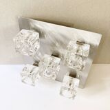 Brushed metal ceiling light and glass globes, 5 halogen candles