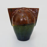 Vase in flamed stoneware with Rambervillers style ear. Signed