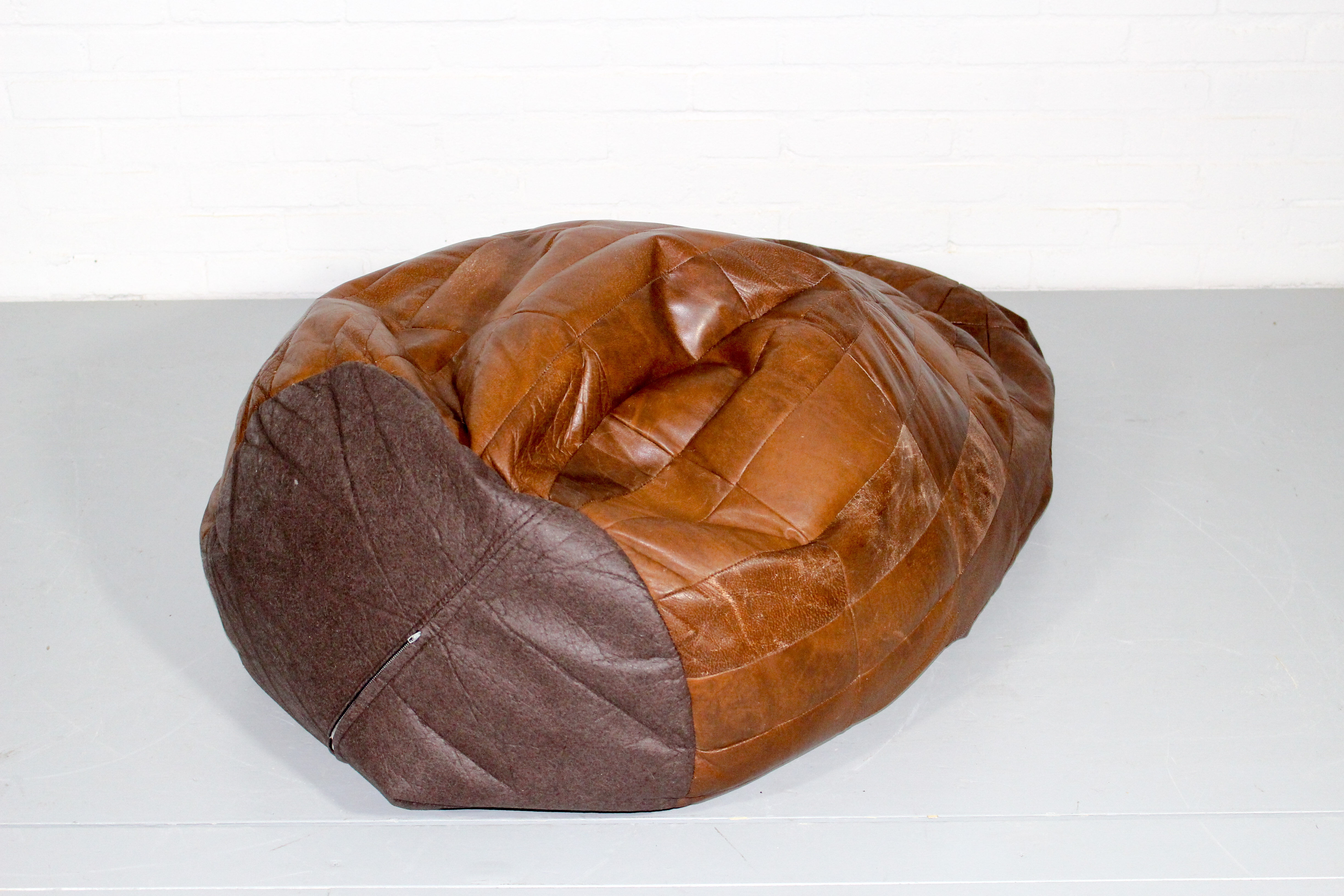 Midcentury modern leather patchwork bean bag, 1970