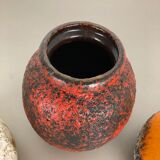 Set of Three Pottery Fat Lava Vases "Multi-Color" by Scheurich, Germany, 1970s