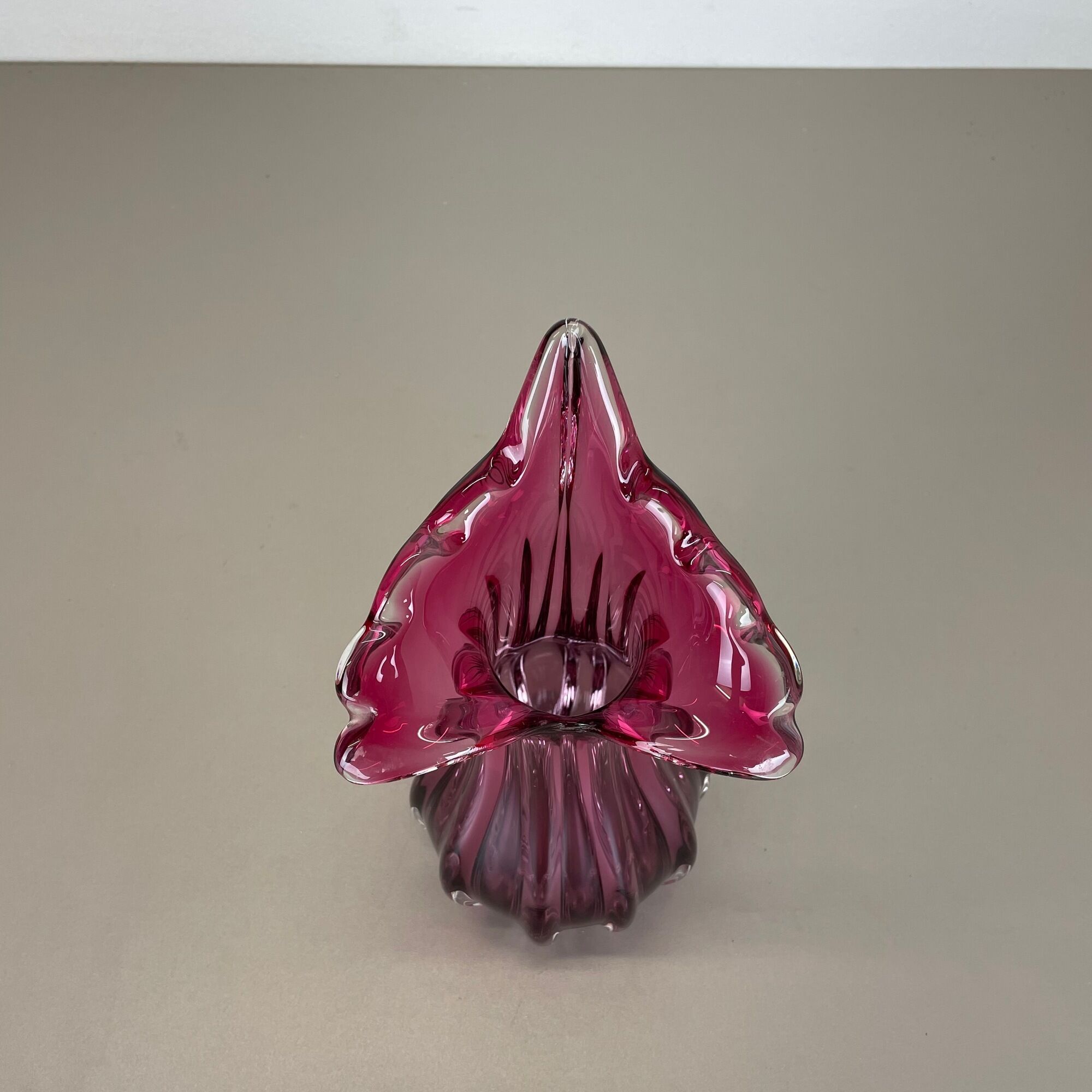 Multi-color pink floral Murano glass Sommerso vase italy, 1970s