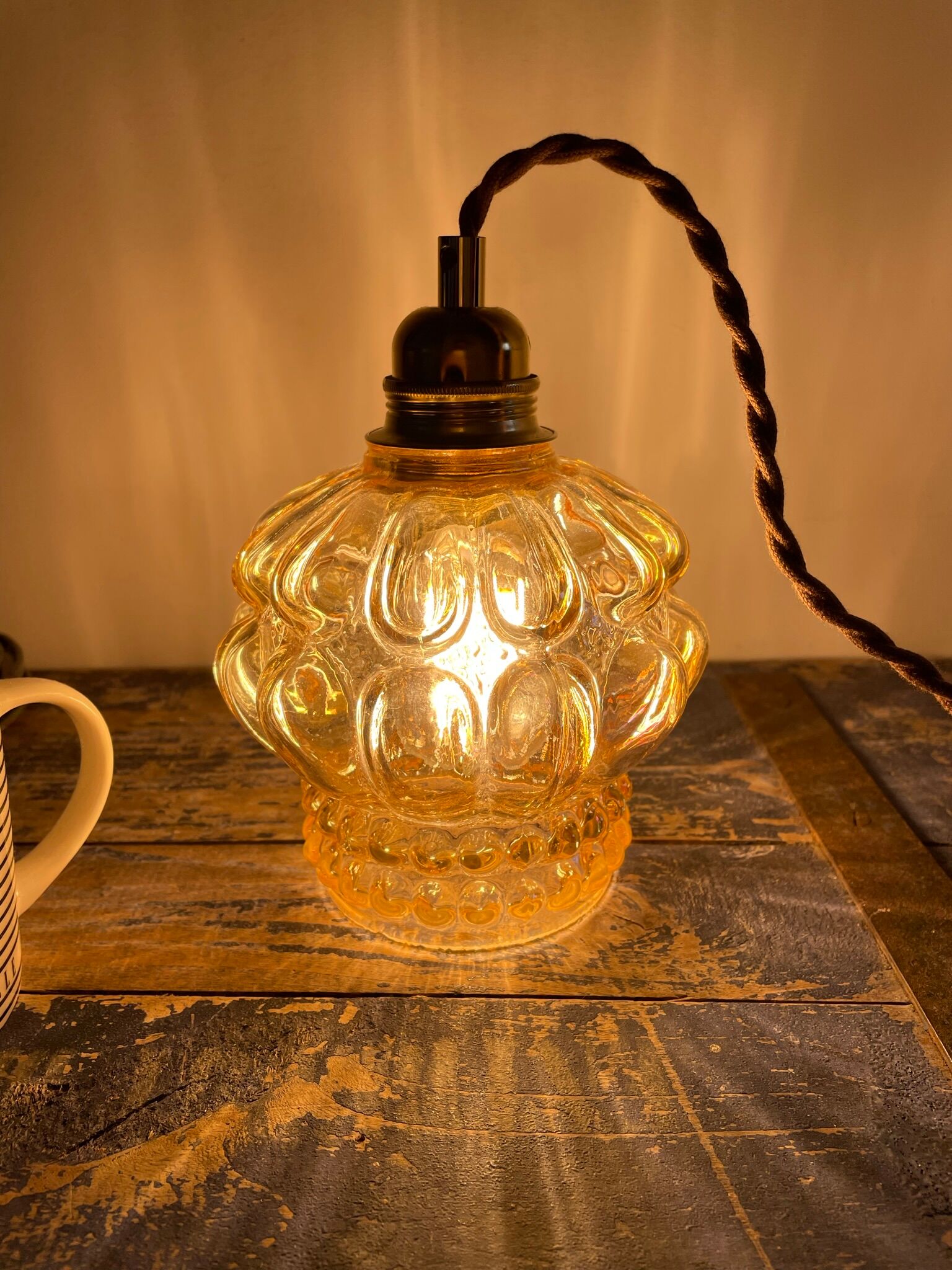 Set of two new electrified amber glass walking lamps