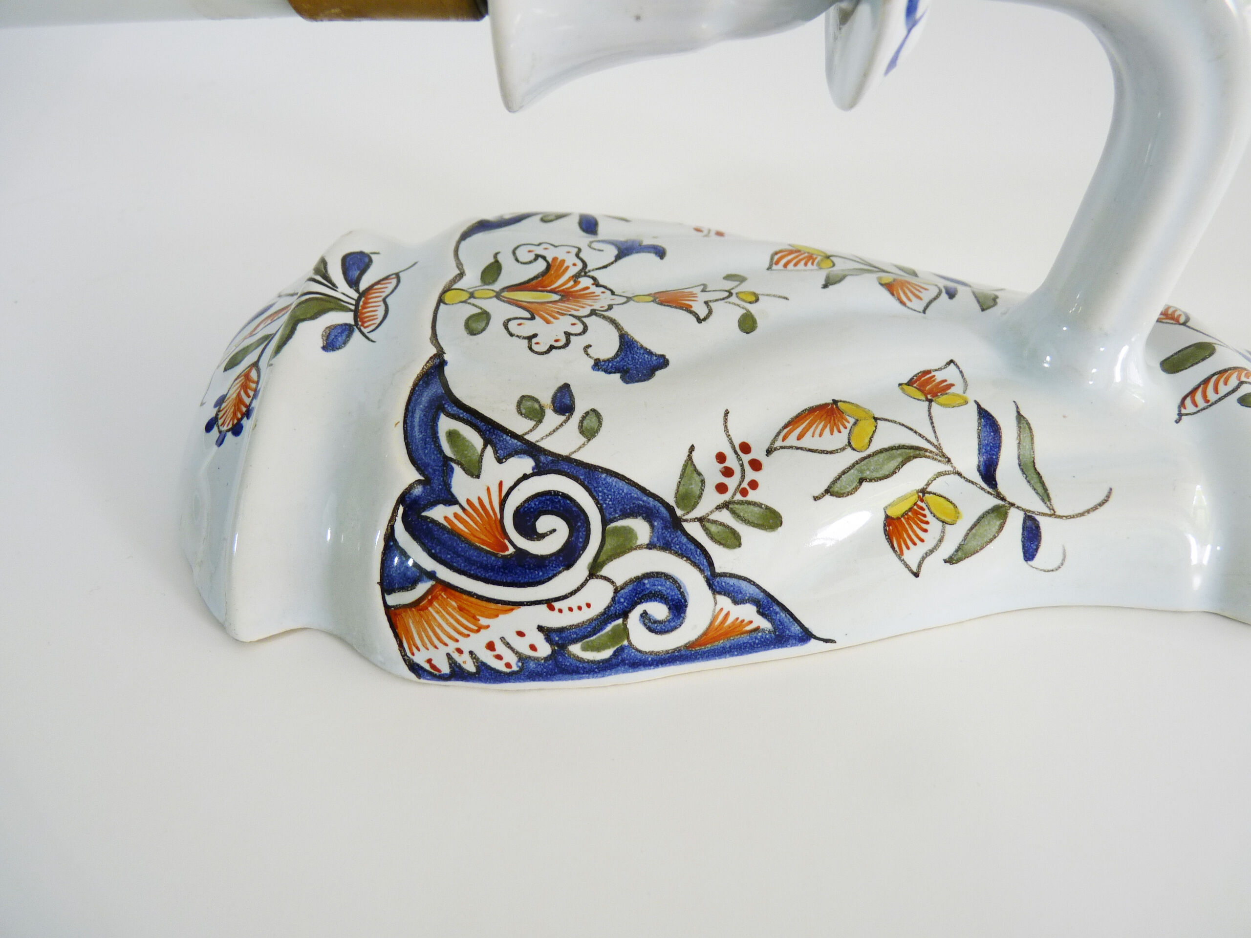 Vintage wall applique in Rouen style earthenware, glass candle