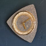Vintage formica clock silent asymmetrical wall pendulum "Anthracite gold round"