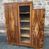 Mid-century art-deco library display case vintage 1950 burl walnut