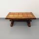 Vintage Brutalist Rustic Rectangular Coffee Table in Solid Oak and Ceramic from the 60s 70s