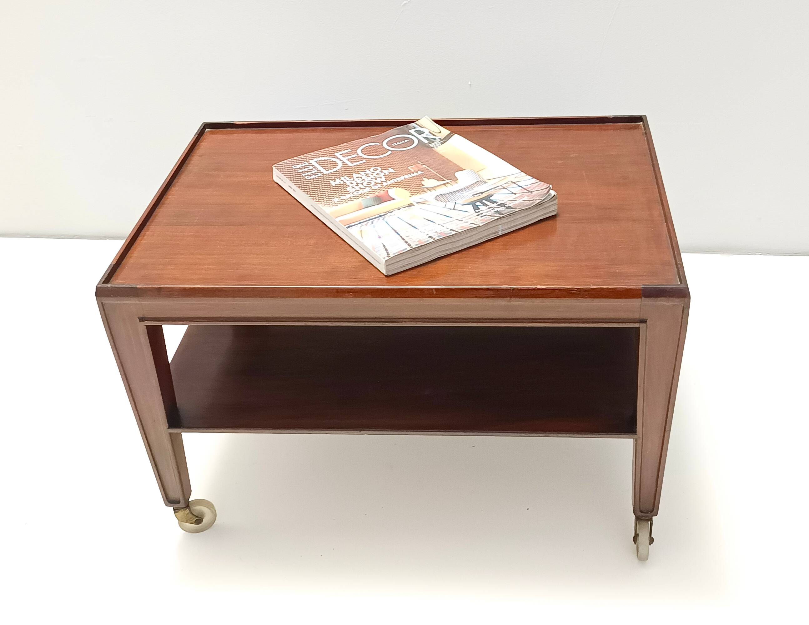 Rectangular Walnut Coffee Table by Paolo Buffa with Casters, Italy