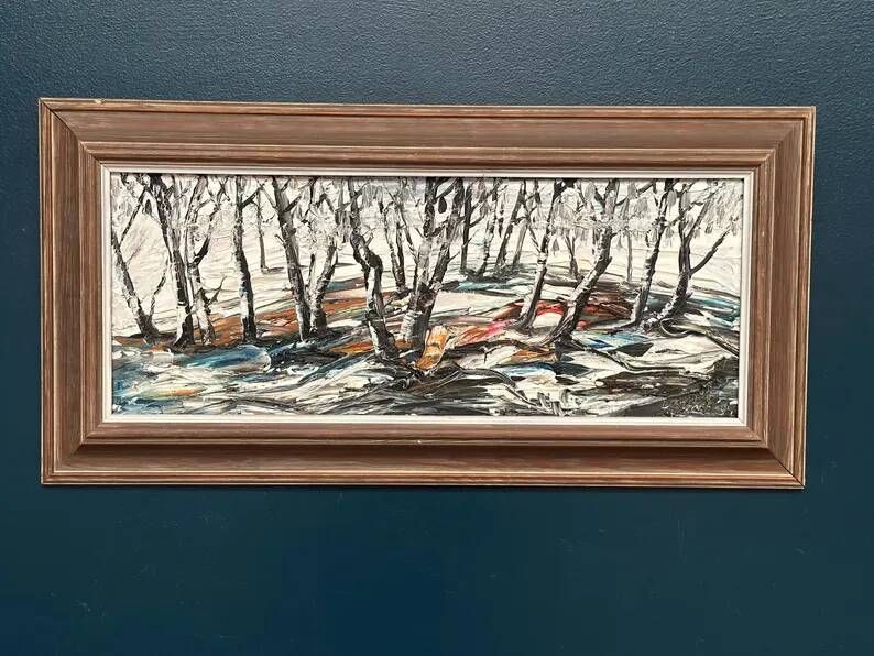 Oil on Swedish panel - "Forest in Winter" - Signed - Vintage and Framed
