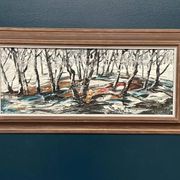 Oil on Swedish panel - "Forest in Winter" - Signed - Vintage and Framed