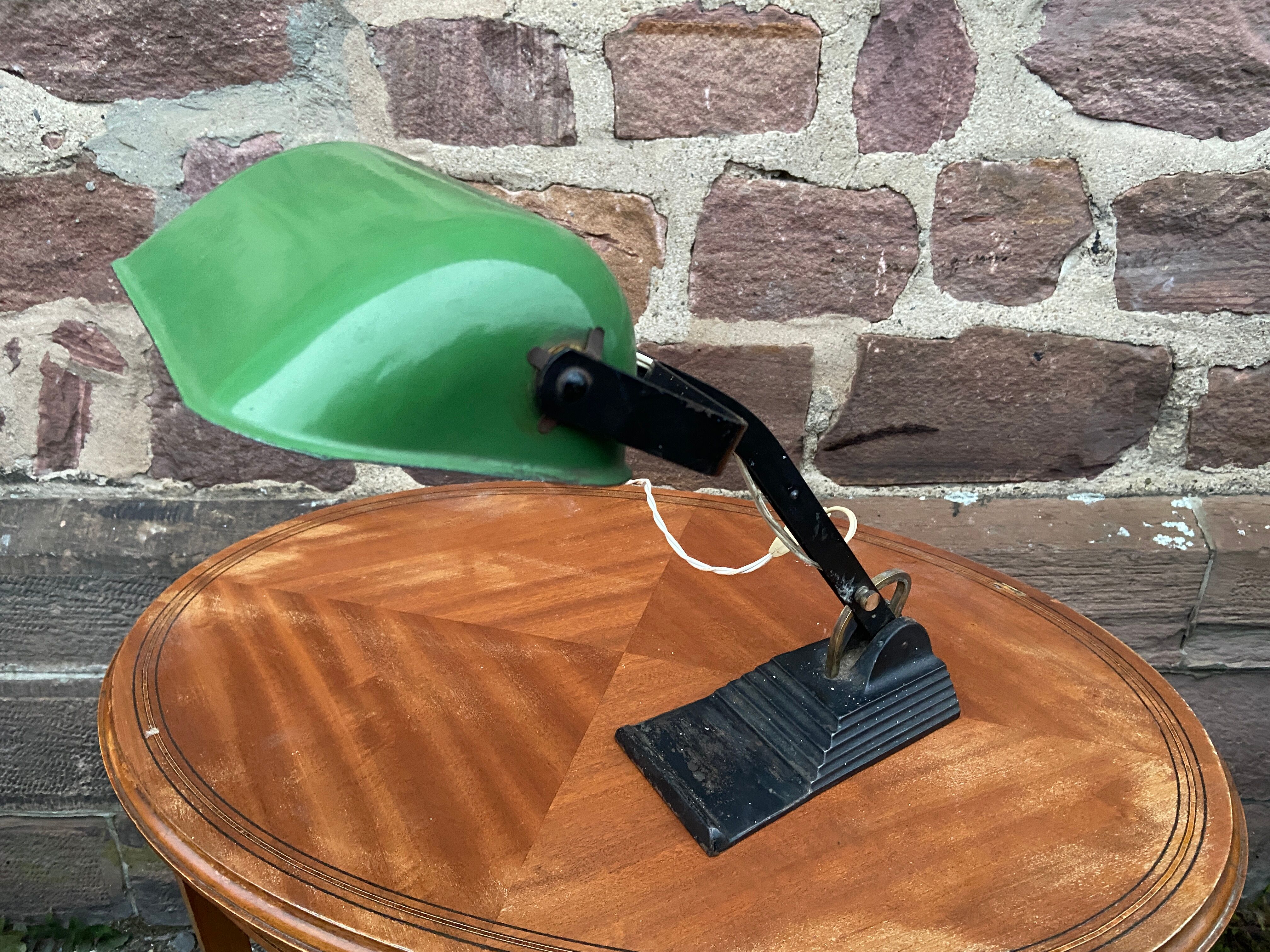 Art deco banker's lamp, 1930s bauhaus horax style enamel