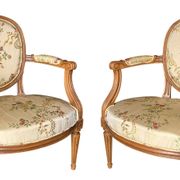 Pair of Louis XVI style armchairs in silk