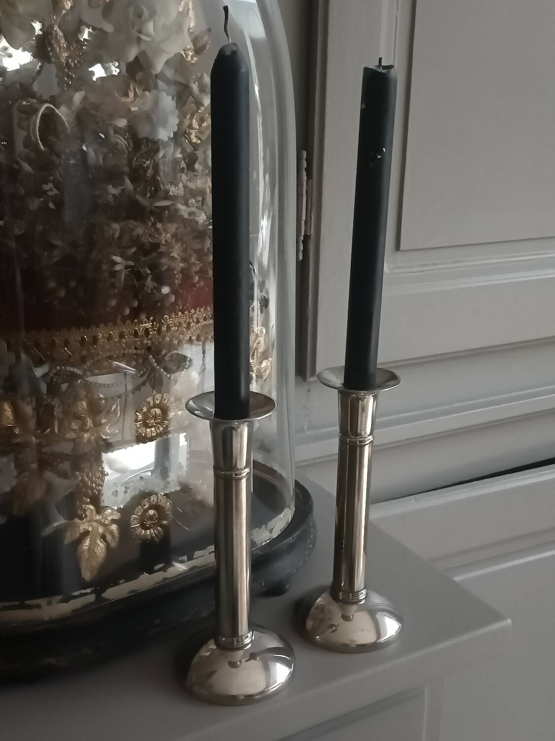 Pair of silver-plated candlesticks
