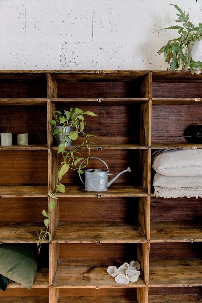 Factory locker cabinet, wood and green