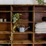 Factory locker cabinet, wood and green