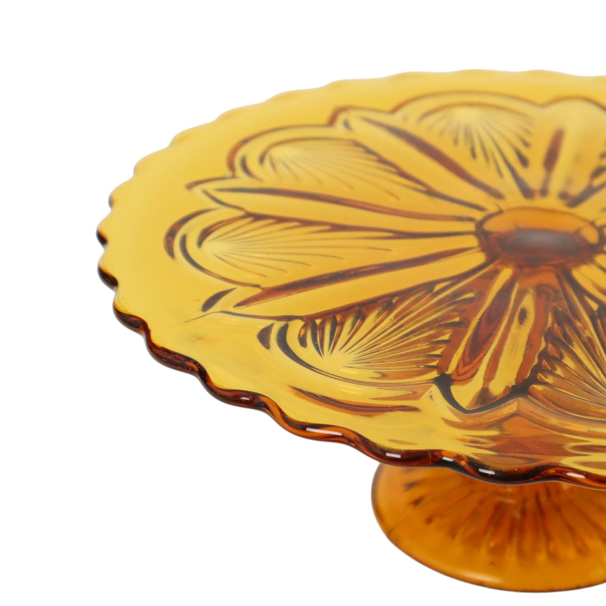 Art Deco Amber Cake Plate Pastry Dish Depression Glass 27cm
