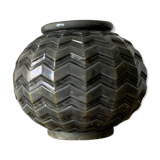 Vase grey ball cast iron emmaille pattern triangle art deco