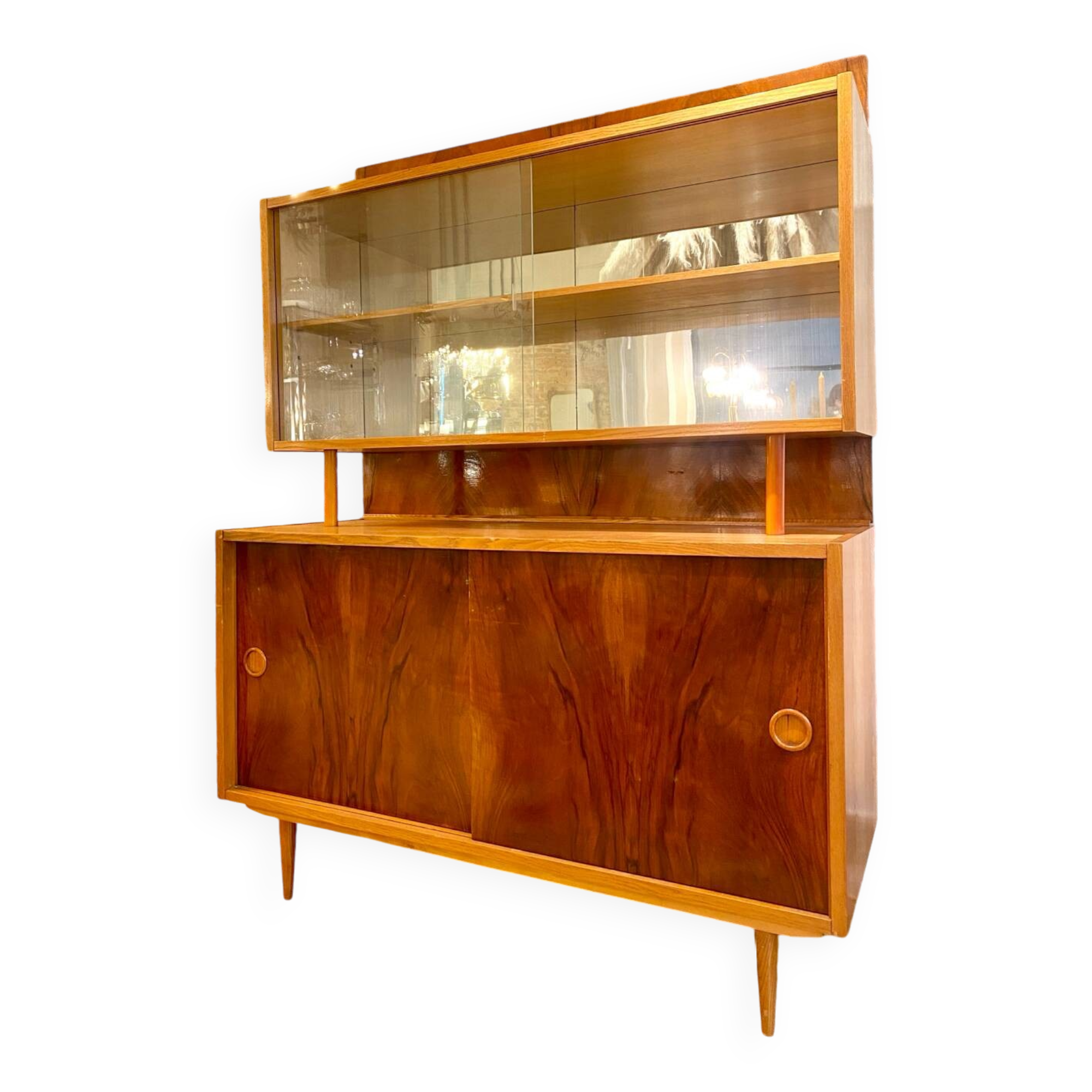 Buffet / Vitrine / Vaisselier deux corps vintage 1960
