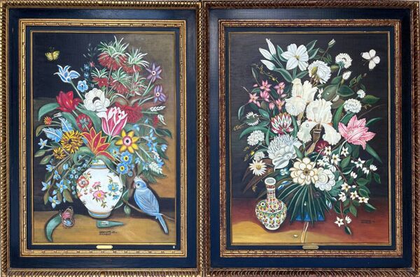 Pendant Gd Tableaux HST ''Bouquet de fleurs'' signé Germaine Michelet+ cadre