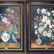 Pendant Gd Tableaux HST "Bouquet of flowers" signed Germaine Michelet + frame