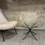 1950s glass and brass coffee table
