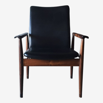 FauteuilChaise de bureau Diplomat par Finn Juhl en palissandre et cuir vintage années 1970