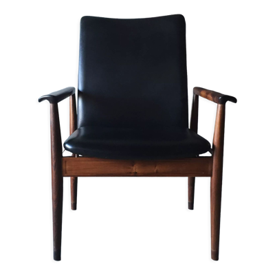 FauteuilChaise de bureau Diplomat par Finn Juhl en palissandre et cuir vintage années 1970