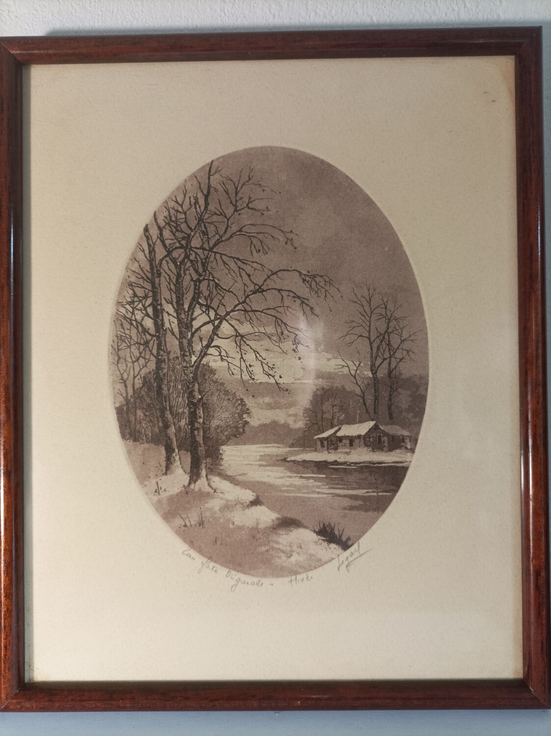 Original etching painting, Winter, signed Legay, XX th