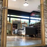 Old fireplace mirror 144cm/97.5cm, pearled, late 19th century, gilded with pricked ice leaf.