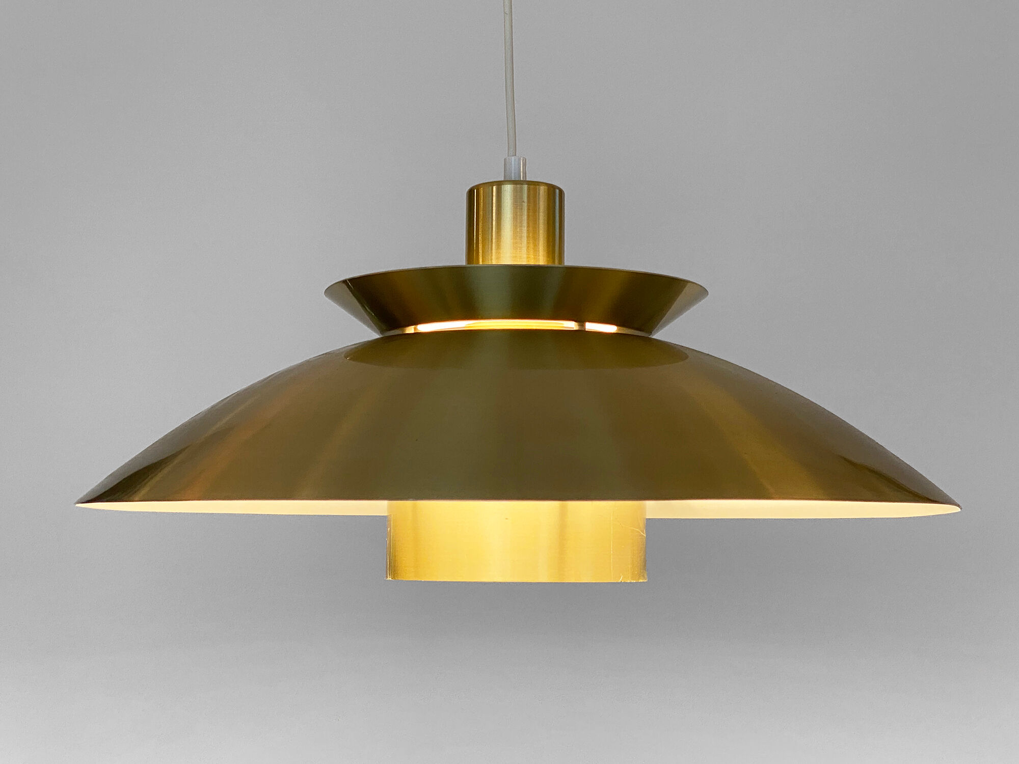 Brushed aluminum pendant light with golden finish, Denmark 1970s