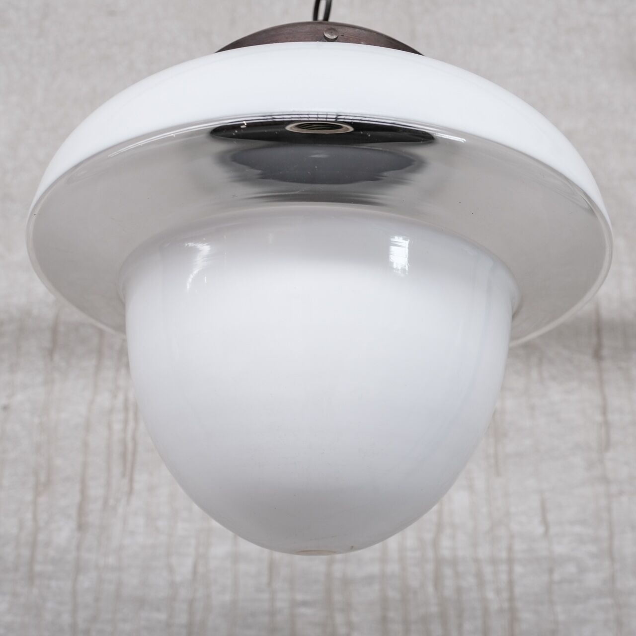 Mid-century french glass two tone opaline pendant light