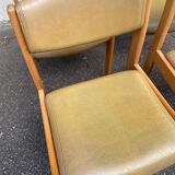 4 Baumann Scandinavian chairs, solid wood and beige leather, 1960