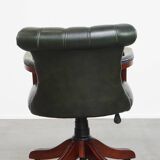 Green Cowhide Leather Chesterfield Office Chair on Wheels