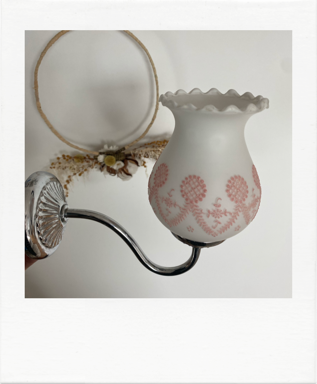 Chrome and opaline applique, touches of pink