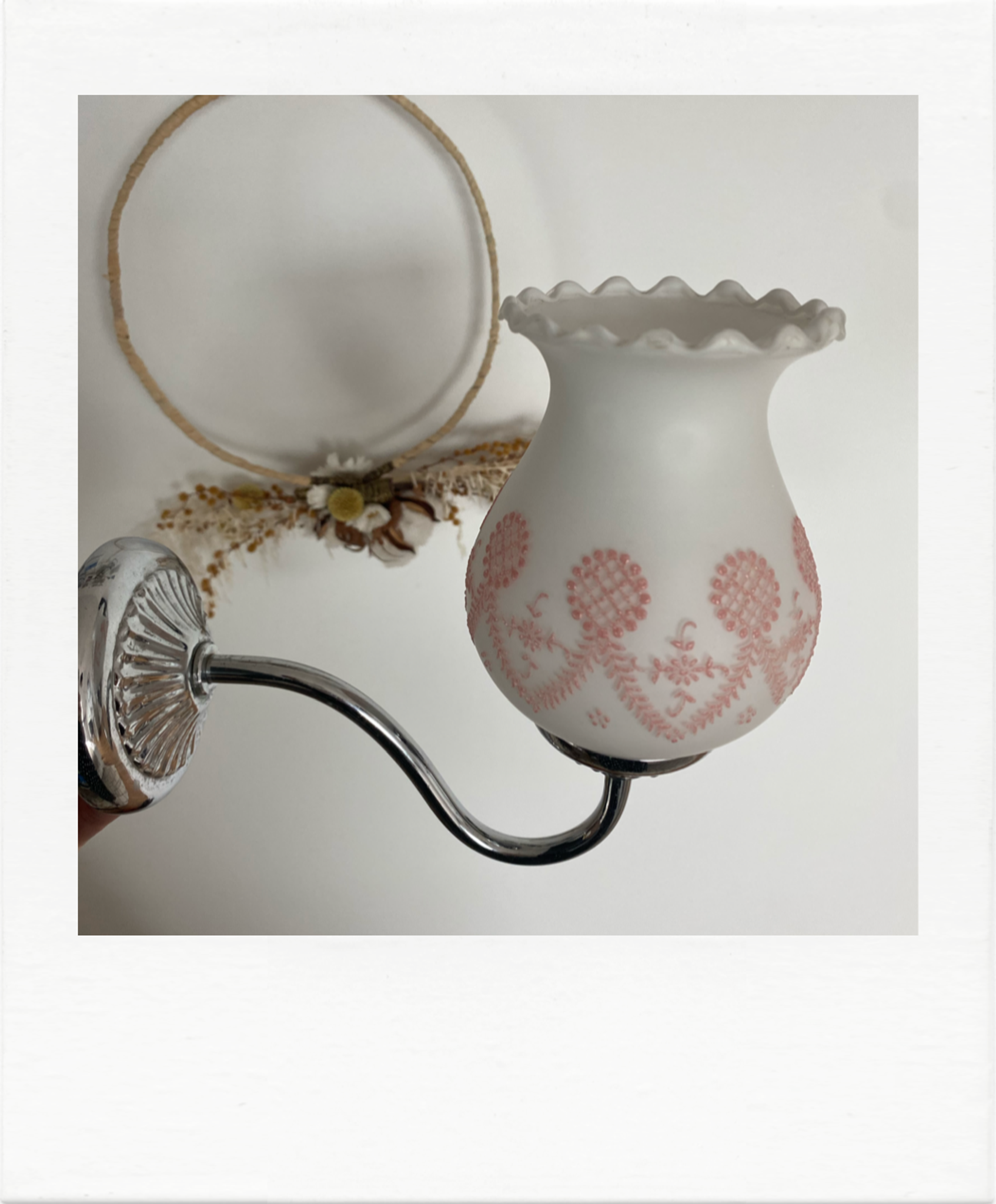 Chrome and opaline applique, touches of pink