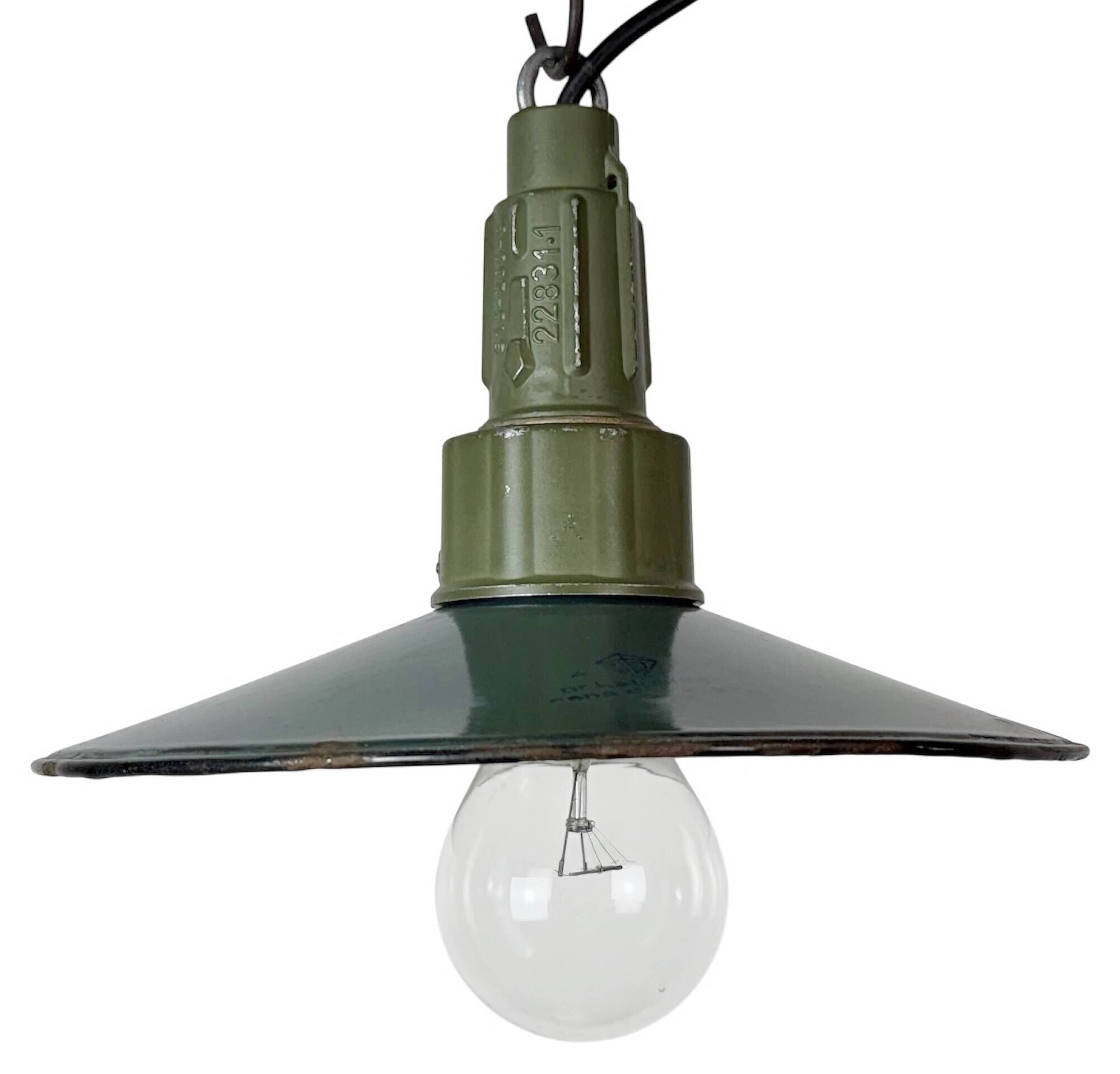 Industrial Petrol Enamel Military Pendant Lamp with Cast Aluminium Top