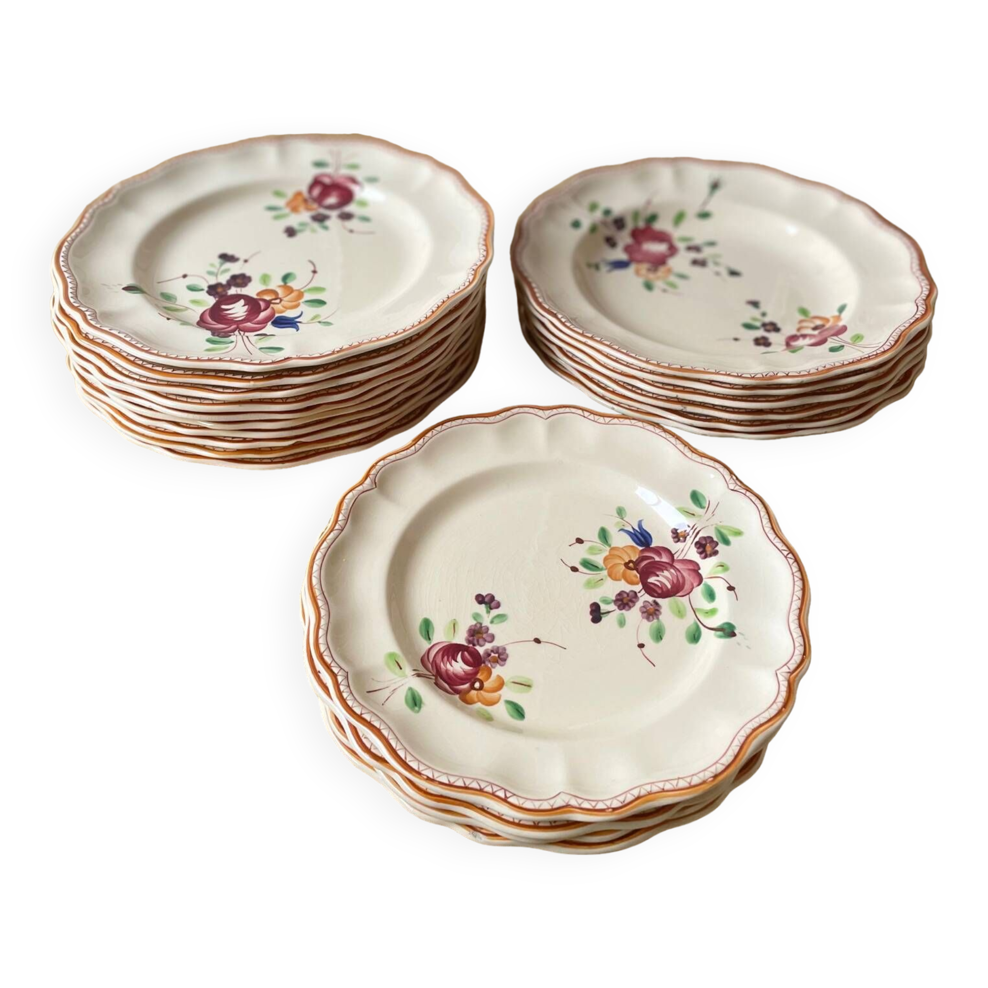 Table service with painted flowers Faïencerie de Longchamp Monaco 1960s