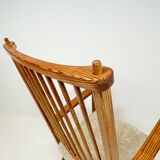 Mid-century rocking chair in pine and sheepskin by Yngve Ekström, Sweden.