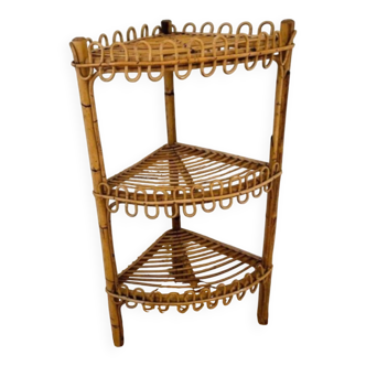 Vintage rattan corner shelf