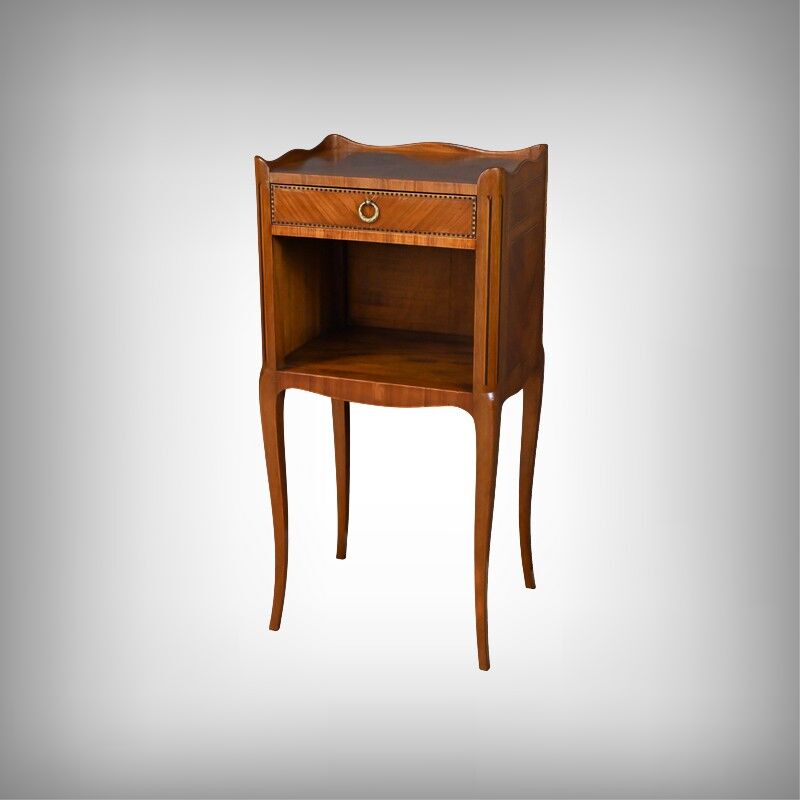 Living room table in marquetry, transitional style between Louis XV and Louis XVI – Mid 20th century