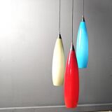 Vintage 3 glass pendant lights by Vistosi, 1970s