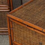 Pair of rattan and brass bedside tables, 1960